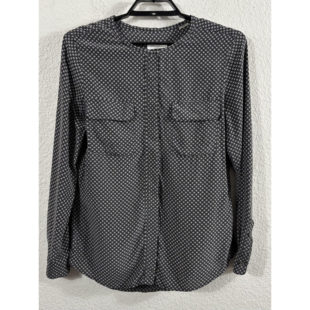 Equipment Femme‎ Blouse Womens Medium Black Geometric Silk Long Sleeve Top Print